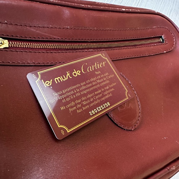 Cartier Burgundy Leather Gold Crossbody Bag w/COA - Picture 6 of 6